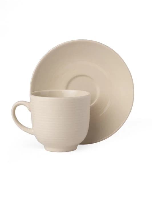 Horizon Pebble IVORY Cup & Saucer, Set of 12 (6 Cups + 6 Saucers), 220 ml — Vitrified Tableware Angle 2 | Prince Ceramics Khurja