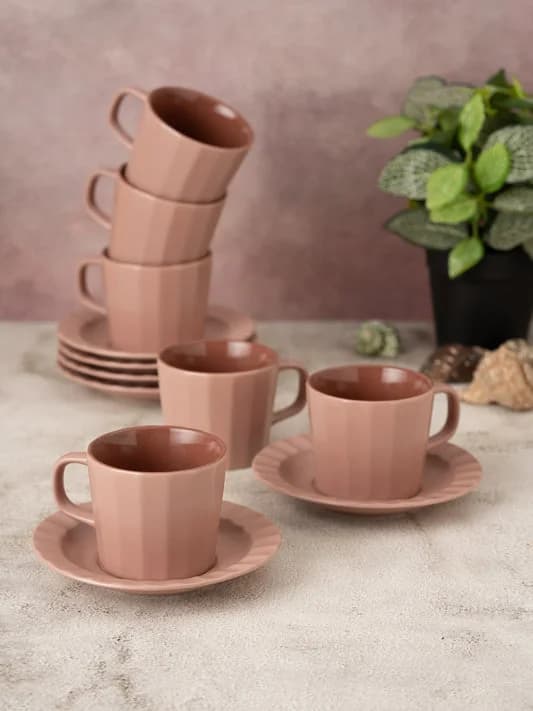 Armada Lilac Pebble Ceramic Cup & Saucer Set, 200ml, Set of 12 — Commercial Vitrified Ceramic Tableware Manufactured in Khurja