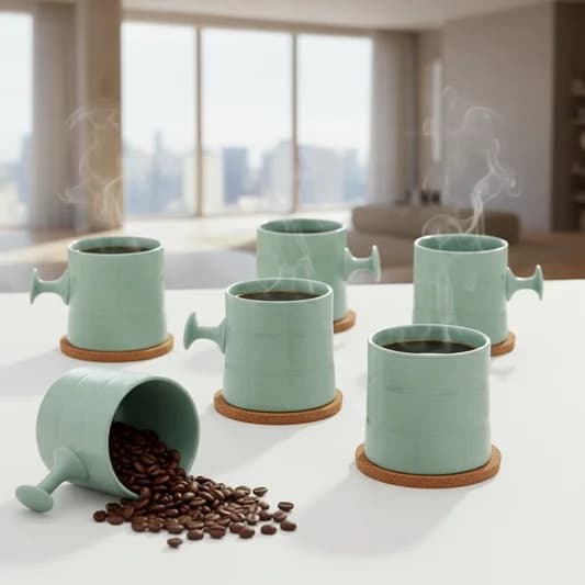 Bold Checkmate Coffee & Tea Mugs Set of 6, 200 ml,Teal — Commercial Vitrified Ceramic Tableware Khurja