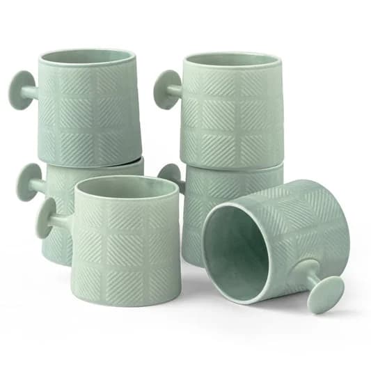 Bold Checkmate Coffee & Tea Mugs Set of 6, 200 ml,Teal — Vitrified Tableware Angle 2 | Prince Ceramics Khurja