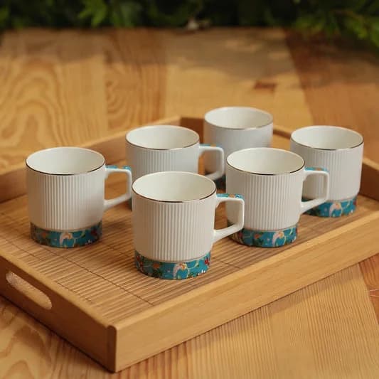 Charles Manor Coffee & Tea Mugs Set of 6, 230 ml (MS404) — Commercial Vitrified Ceramic Tableware Khurja