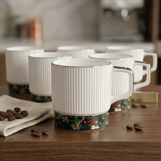 Charles Manor Coffee & Tea Mugs Set of 6, 230 ml — Commercial Vitrified Ceramic Tableware Khurja