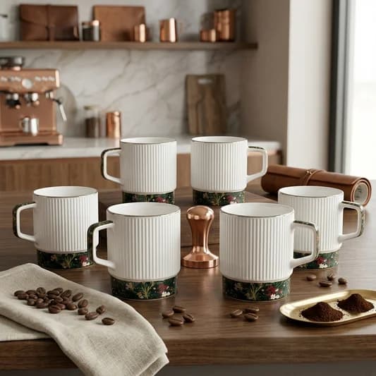 Charles Manor Coffee & Tea Mugs Set of 6, 230 ml — Vitrified Tableware Angle 2 | Prince Ceramics Khurja