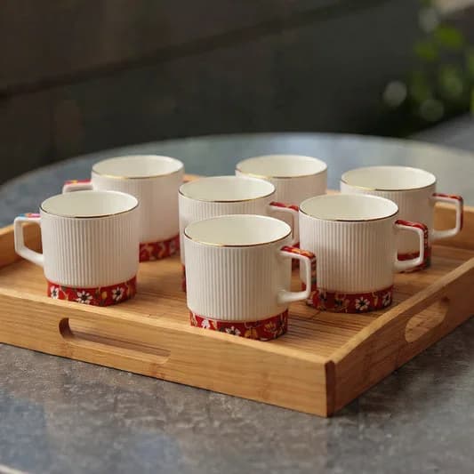 Charles Manor Coffee & Tea Mugs Set of 6, 230 ml (MS402) — Vitrified Tableware Angle 1 | Prince Ceramics Khurja