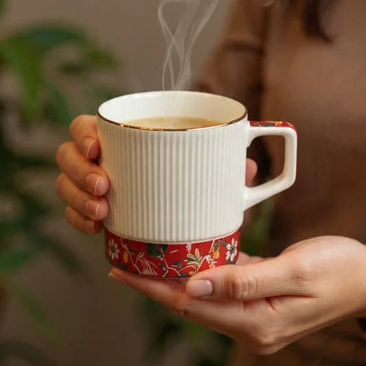 Charles Manor Coffee & Tea Mugs Set of 6, 230 ml (MS402) — Vitrified Tableware Angle 2 | Prince Ceramics Khurja