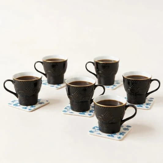 Aster Impression 1300 Coffee & Tea Mugs Set of 6, 120ml (BLACK) — Vitrified Tableware Angle 1 | Prince Ceramics Khurja