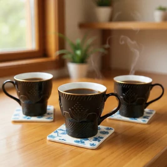 Aster Impression 1300 Coffee & Tea Mugs Set of 6, 120ml (BLACK) — Vitrified Tableware Angle 2 | Prince Ceramics Khurja