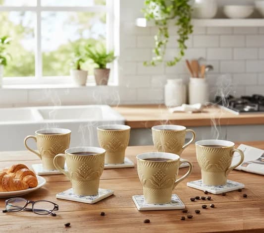 Aster Impression 1300 Coffee & Tea Mugs Set of 6, 120ml (CREAM) — Vitrified Tableware Angle 2 | Prince Ceramics Khurja