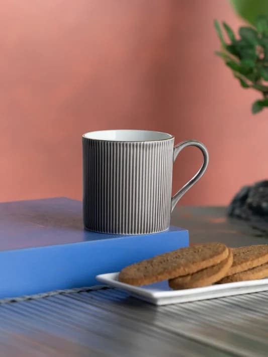 Ethan Impression 1300 Coffee & Tea Mugs Set of 6, 240ml, (GREY) — Vitrified Tableware Angle 1 | Prince Ceramics Khurja