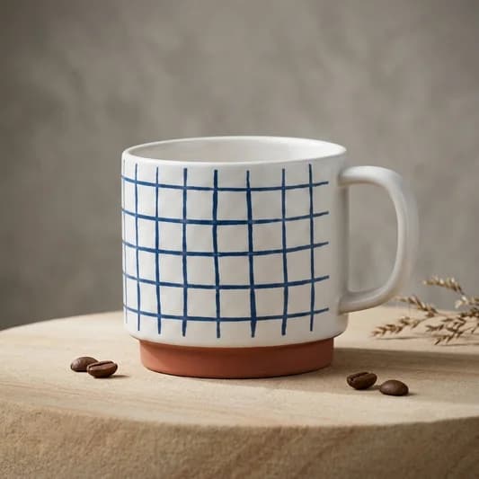 Tango Pebble Ceramic Printed Coffee & Milk Mug, 390 ml — Vitrified Tableware Angle 2 | Prince Ceramics Khurja