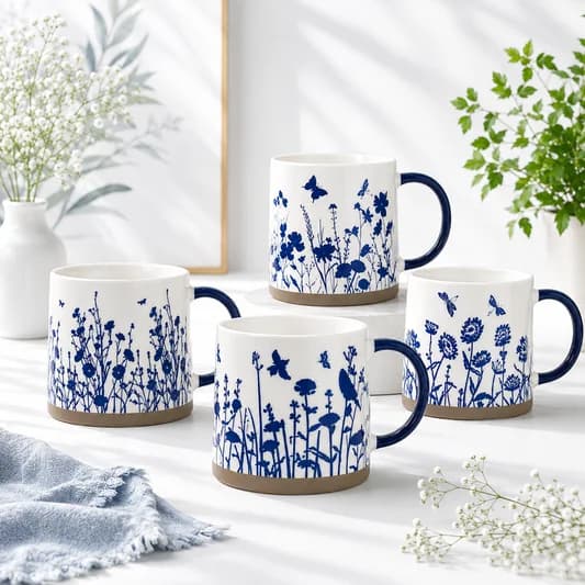 Lina Pebble Ceramic Printed Coffee & Milk Mug, 490 ml — Commercial Vitrified Ceramic Tableware Khurja