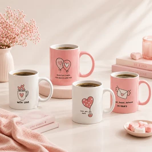 Swiss Pebble Ceramic Coffee & Milk Mug, love mugs/ love quotes, 280ml — Commercial Vitrified Ceramic Tableware Khurja
