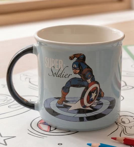 Marvel Avengers Super Soldier Pebble Ceramic Coffee & Milk Mug, 400ml (AVENGER2) — Vitrified Tableware Angle 1 | Prince Ceramics Khurja