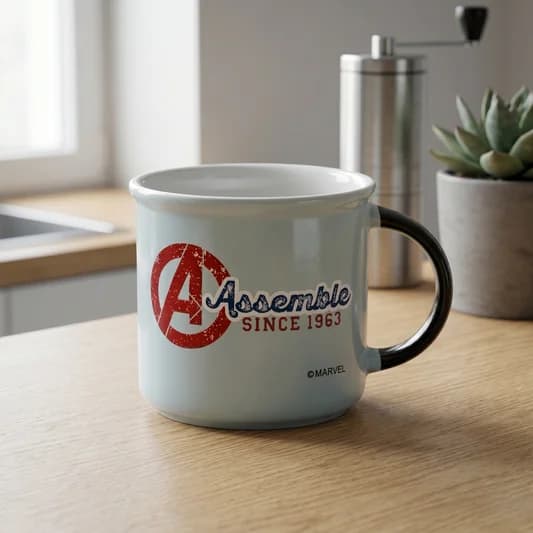 Marvel Avengers Super Soldier Pebble Ceramic Coffee & Milk Mug, 400ml (AVENGER2) — Vitrified Tableware Angle 2 | Prince Ceramics Khurja