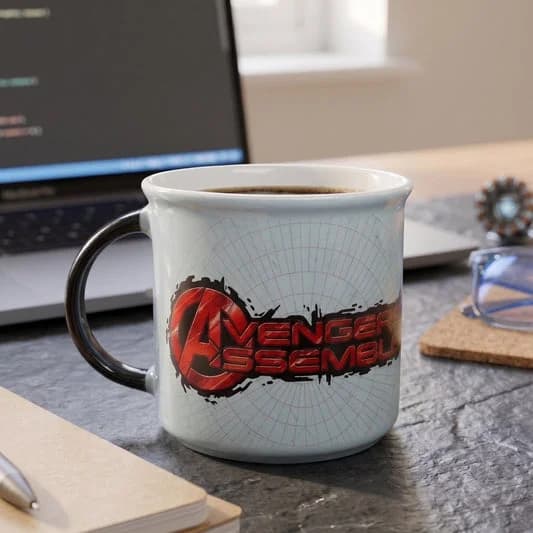 Marvel Avengers Captain America Pebble Ceramic Coffee & Milk Mug, 400ml (AVENGER1) — Vitrified Tableware Angle 1 | Prince Ceramics Khurja
