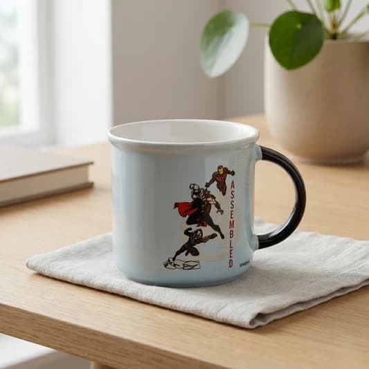 Marvel Avengers Captain America Pebble Ceramic Coffee & Milk Mug, 400ml (AVENGER1) — Vitrified Tableware Angle 2 | Prince Ceramics Khurja