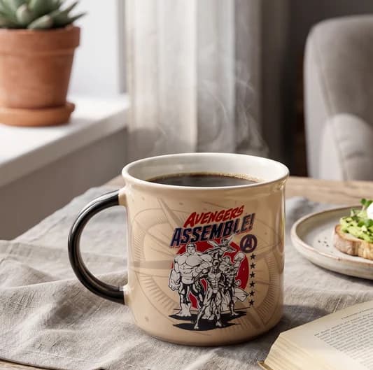 Marvel Avengers Pebble Ceramic Coffee & Milk Mug, 400ml (AVENGER3) — Vitrified Tableware Angle 1 | Prince Ceramics Khurja