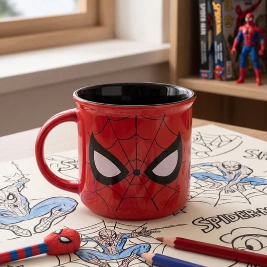 Marvel Spider-Man Pebble Ceramic Coffee & Milk Mug, Red & Black, 400ml — Vitrified Tableware Angle 2 | Prince Ceramics Khurja