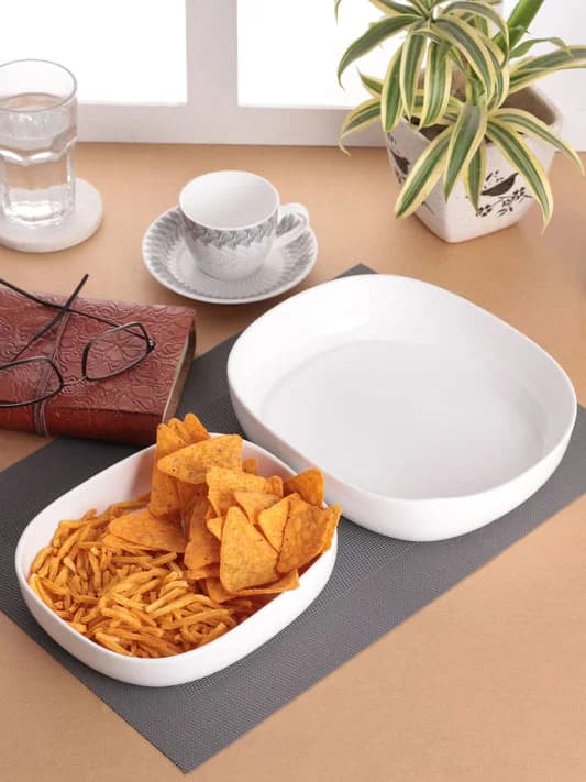 Basic Platter River Deep Dish Medium & Big 2 Piece Plain White — Commercial Vitrified Ceramic Tableware Khurja