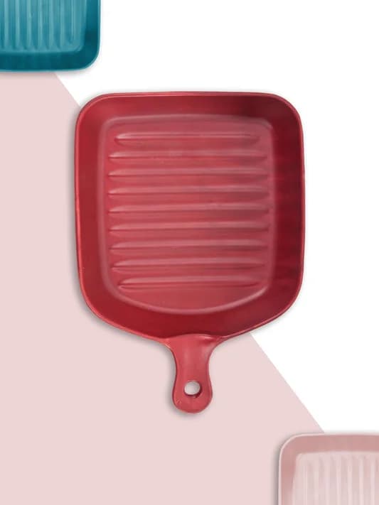 Ceramic Square Grill Plate, Red — Commercial Vitrified Ceramic Tableware Khurja