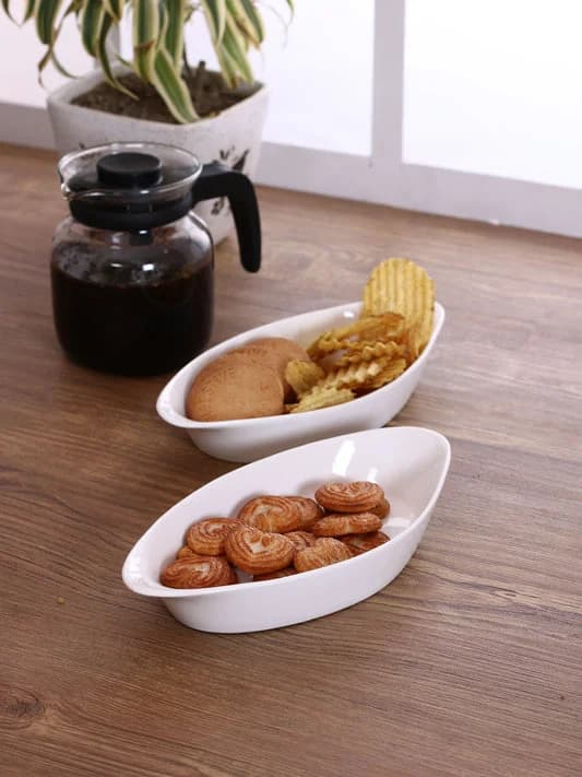 Basic Pie Dish Platter Solid White Plain - 2 PC — Commercial Vitrified Ceramic Tableware Manufactured in Khurja