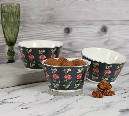 Gruidae's Trance Ceramic Nikko Bowl Set, Set of 3 — Commercial Vitrified Ceramic Tableware Khurja