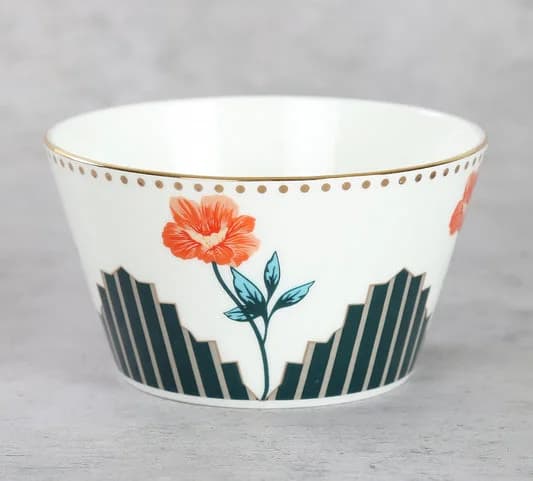 Nature's Bloom Ceramic Nikko Bowl Set, Set of 3 — Vitrified Tableware Angle 2 | Prince Ceramics Khurja