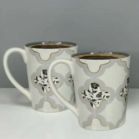 Lucas Pebble Porcelain Coffee & Milk Mug Set of 2, Grey, 350ml — Vitrified Tableware Angle 2 | Prince Ceramics Khurja
