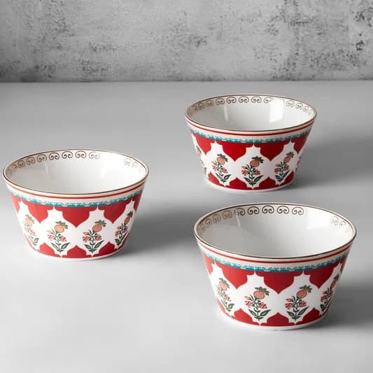 Blushed Orchard Ceramic Nikko Bowl Set, Set of 3 — Vitrified Tableware Angle 2 | Prince Ceramics Khurja