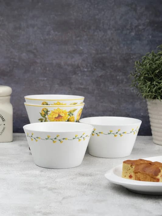 Nikko Imperial Ceramic Bowl Set, Yellow, Set of 4 — Commercial Vitrified Ceramic Tableware Manufactured in Khurja