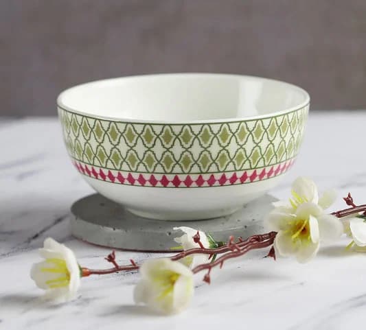 Rose Mallow Moscheutos Ceramic Katori Bowl, 10cm — Commercial Vitrified Ceramic Tableware Khurja