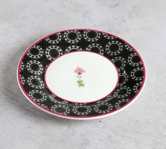 Black Garden Ceramic Side Plate, 7-inch — Vitrified Tableware Angle 1 | Prince Ceramics Khurja