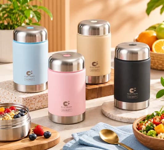 Double Walled Vacuum Insulated Food Jar 550 ml | Keeps Food Hot & Cold Longer — Commercial Vitrified Ceramic Tableware Khurja