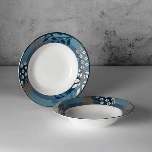 Oceanic Opulence Pasta Plate Set of 2 — Vitrified Tableware Angle 2 | Prince Ceramics Khurja