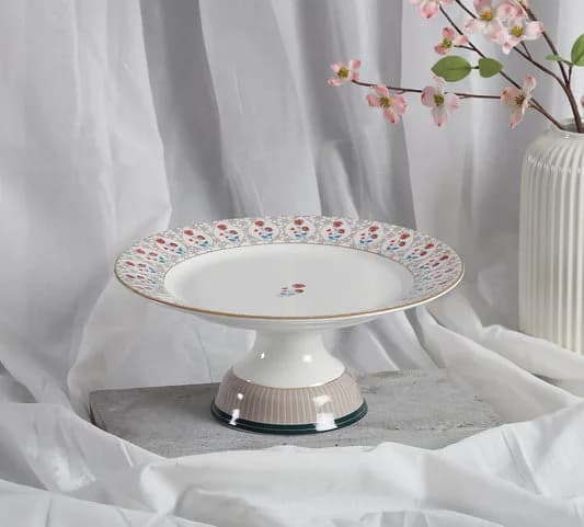 Nature's Bloom Cake Stand, 1 piece — Vitrified Tableware Angle 1 | Prince Ceramics Khurja