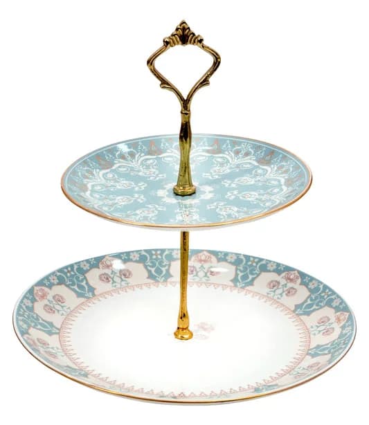 Regal Romance Two Tier Cake Stand, 1 piece — Vitrified Tableware Angle 2 | Prince Ceramics Khurja
