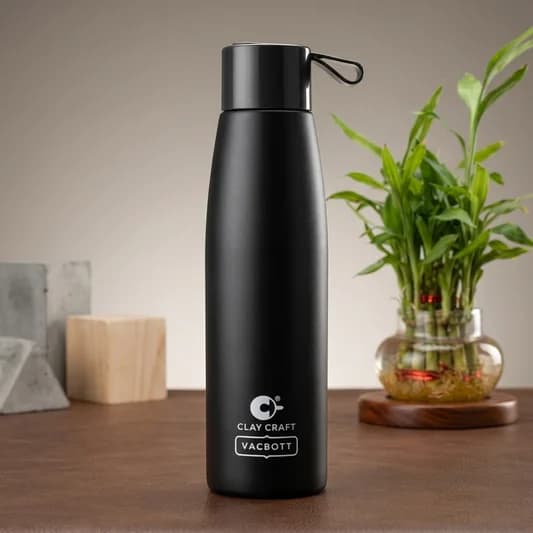 Alpha Vacuum Insulated Double Walled Water Bottle 18 Hrs Hot & 24 Hrs Cold Stainless Steel Flask, Premium Black Velvet Finish, BIS Certified, 500ml/700ml — Commercial Vitrified Ceramic Tableware Khurja