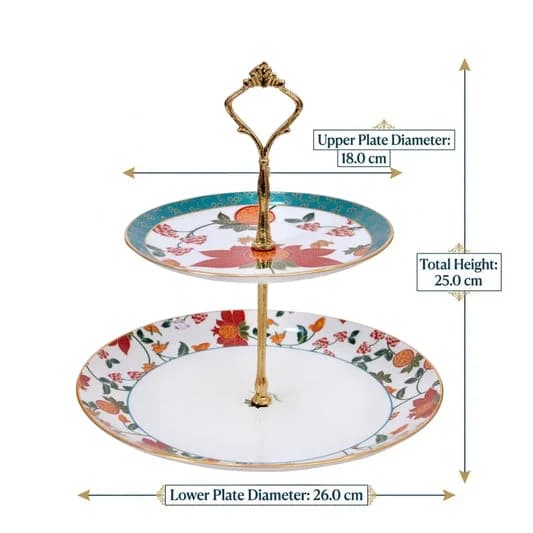 Blushed Orchard Two Tier Cake Stand, 1 piece — Vitrified Tableware Angle 2 | Prince Ceramics Khurja