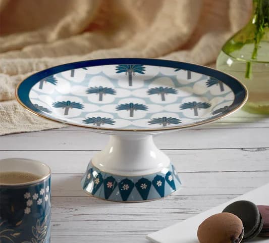 Oceanic Opulence Cake Stand, 1 piece — Vitrified Tableware Angle 1 | Prince Ceramics Khurja