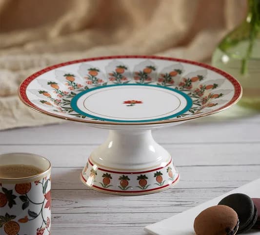 Blushed Orchard Cake Stand, 1 piece — Vitrified Tableware Angle 1 | Prince Ceramics Khurja