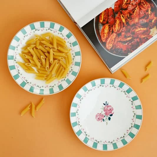 Portrait of a Rose Pasta Plate Set of 2 — Commercial Vitrified Ceramic Tableware Khurja