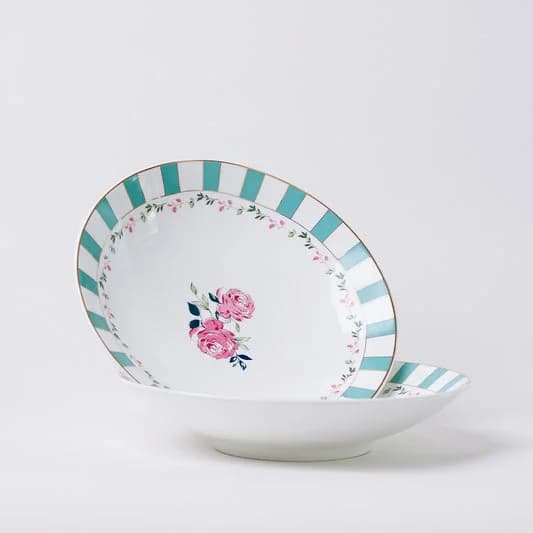 Portrait of a Rose Pasta Plate Set of 2 — Vitrified Tableware Angle 2 | Prince Ceramics Khurja