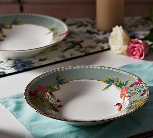 Grandeur Green Pasta Plate Set of 2 — Vitrified Tableware Angle 1 | Prince Ceramics Khurja