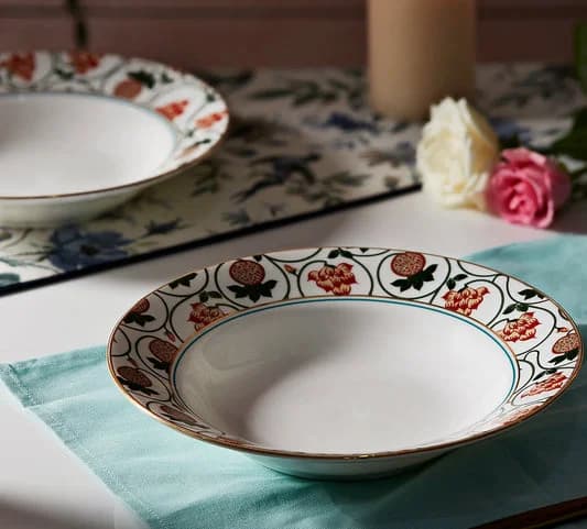 Blushed Orchard Pasta Plate Set of 2 — Vitrified Tableware Angle 1 | Prince Ceramics Khurja