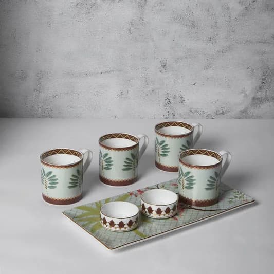 Grandeur Green Tea & Coffee Snack Set of 7 — Commercial Vitrified Ceramic Tableware Khurja