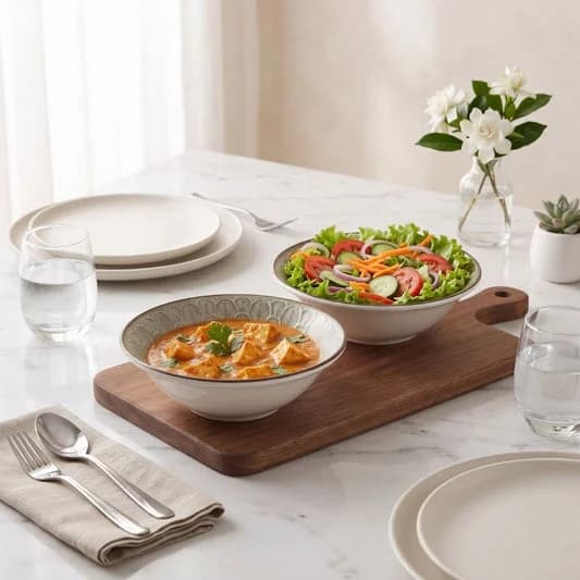 Fine Porcelain Medium Snack Bowl for Family of 2 | Aroma Textures | Glossy Finish Home, Office & Gifting (2 Pieces) — Vitrified Tableware Angle 1 | Prince Ceramics Khurja