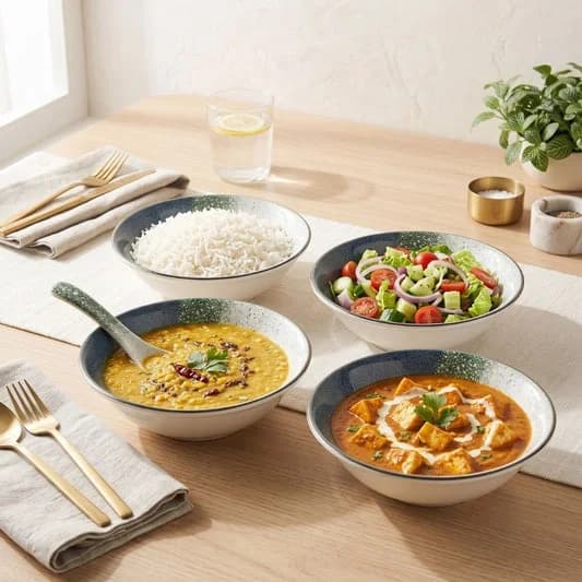 Fine Porcelain Medium Snack Bowl for Family of 4 | Aroma Textures | Glossy Finish Home, Office & Gifting (4 Pieces) — Vitrified Tableware Angle 2 | Prince Ceramics Khurja