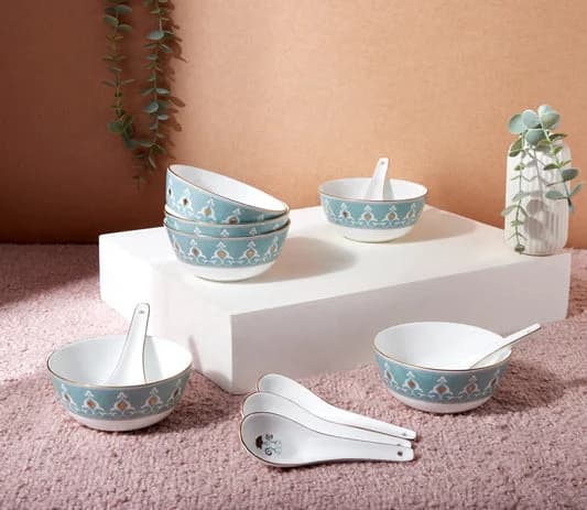 Regal Romance Ceramic Soup Bowl Set, Set of 12 — Commercial Vitrified Ceramic Tableware Khurja