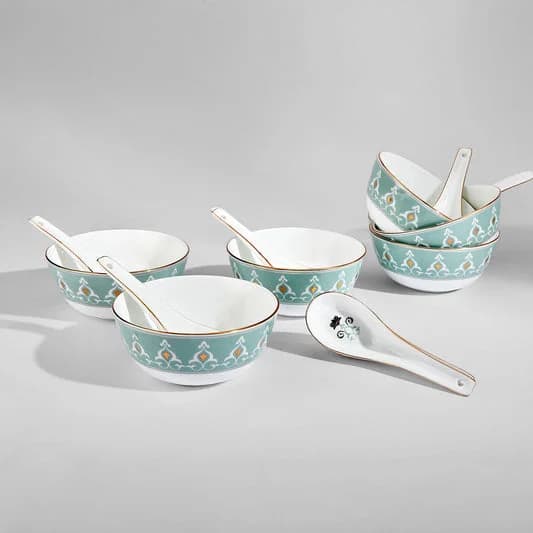 Regal Romance Ceramic Soup Bowl Set, Set of 12 — Vitrified Tableware Angle 2 | Prince Ceramics Khurja