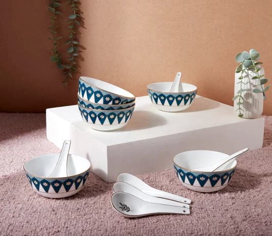 Oceanic Opulence Georgian Soup Bowl Set of 12 Pcs — Commercial Vitrified Ceramic Tableware Khurja